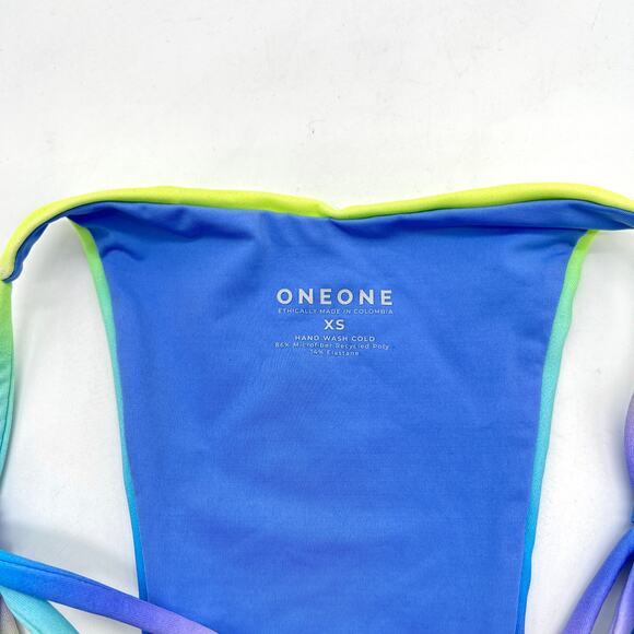 ONEONE Ariel String Bikini Bottom XS Ombre Blue Purple Lime Side Tie Cheeky - Picture 6 of 9
